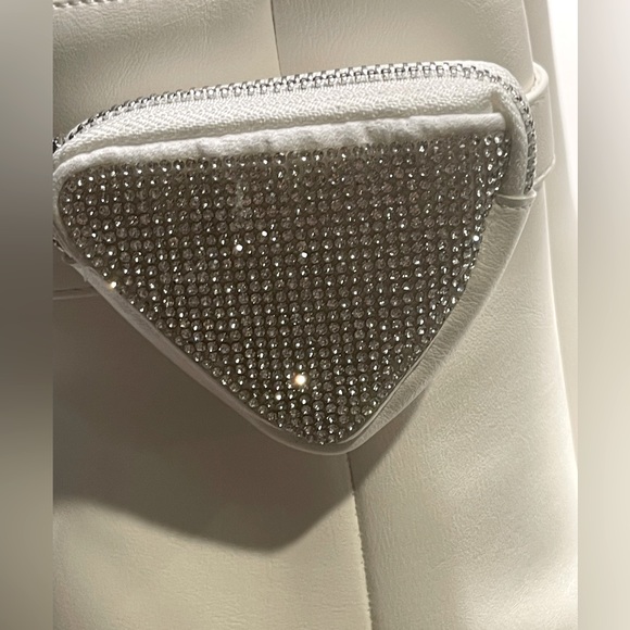 Silver Rhinestone Zip Pouch White Heel Booties - Picture 6 of 11